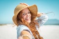Smiling mature woman with straw hat Royalty Free Stock Photo